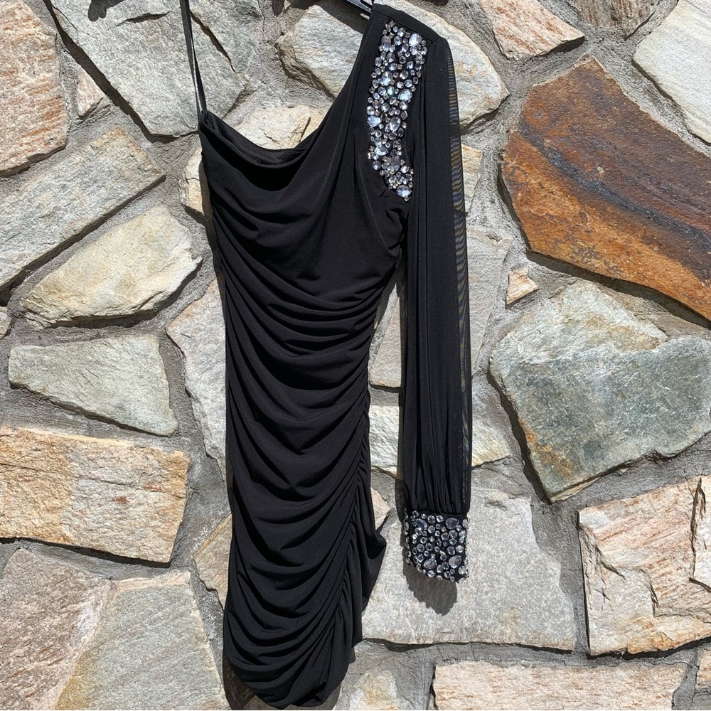 Black One Shoulder Jersey Dress
